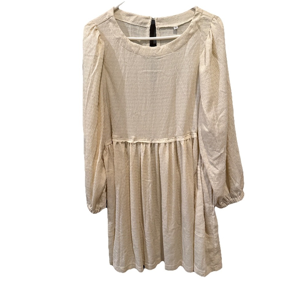NWOT Ivory Textured Babydoll Dress XL Long Sleeve Pockets Boho Cottagecore